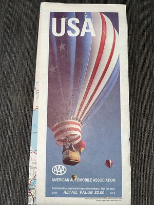 1987 AAA Map USA The United States Road Map Travel Fold Out Hot Air Balloon