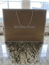 MICHAEL KORS MEDIUM BEIGE PAPER SHOPPING GIFT BAG TOTE 15 X 6.5 X 11