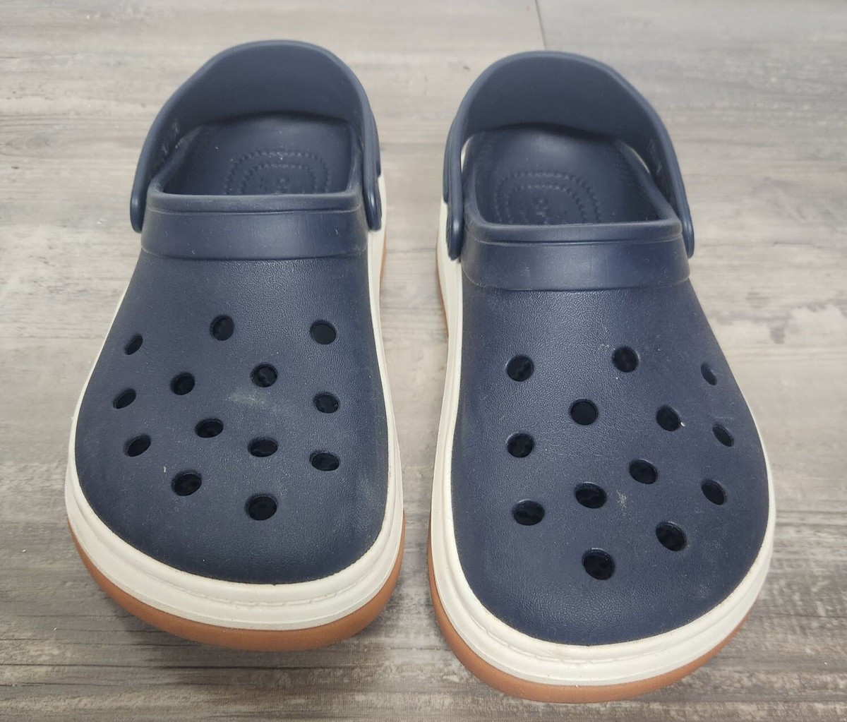 Crocs M-7/W-9 Navy White Crocsband Full Force Thick Sole Sandals