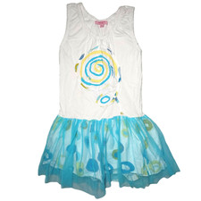 BeetleJuice London Girls 6X Flower Blue Tutu Polka Dot Sleeveless Dress White