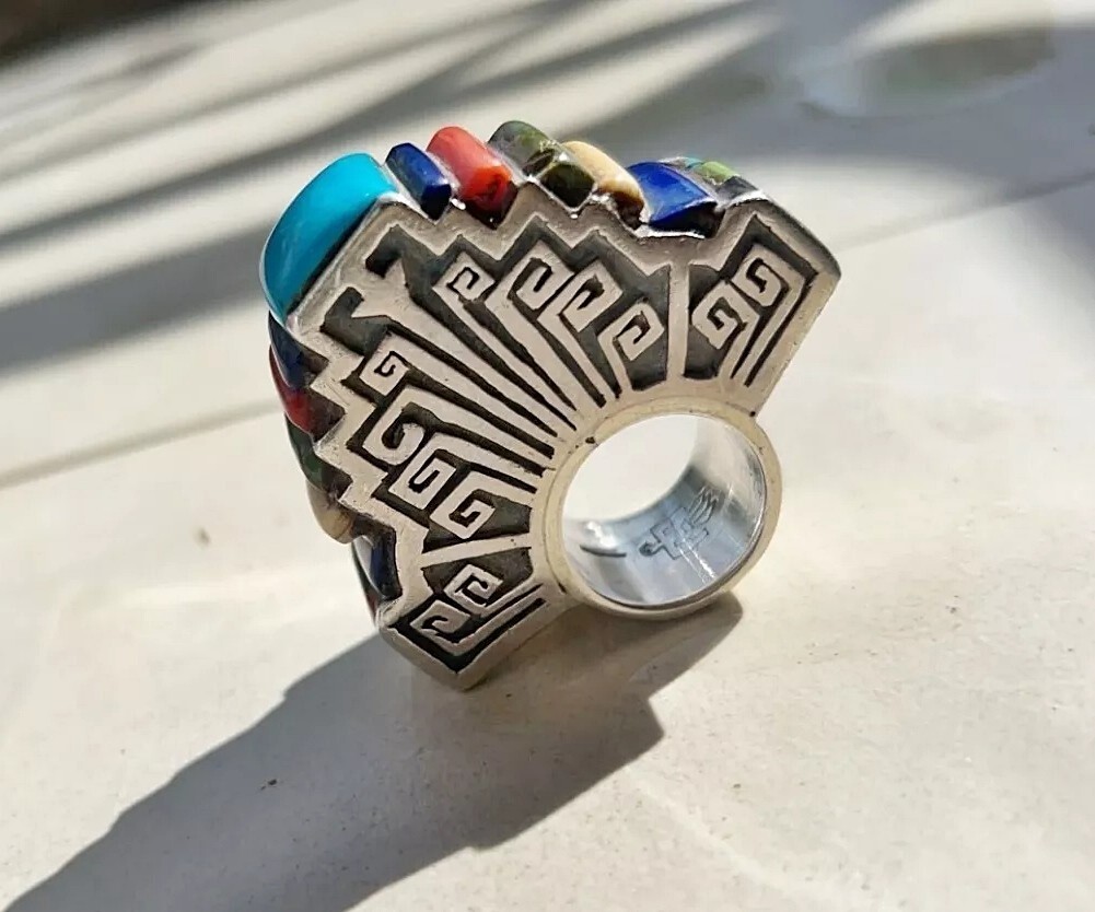 Large Solid Sterling Silver Ring with Turquoise &… - image 5