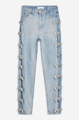 TOPSHOP Side Buckle Mom Jeans Bleach 