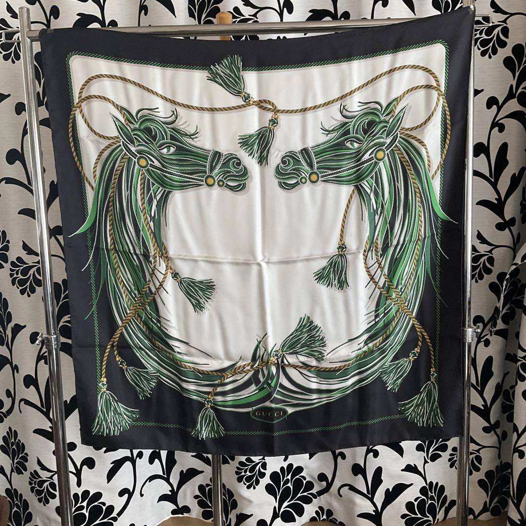 GUCCI Large Scarf Horse pattern Black 88x88cm Silk Vintage eBay