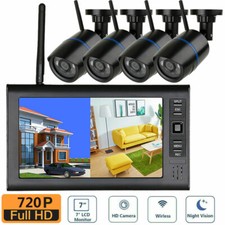 7" TFT Wireless Baby Monitor 4 Channel Quad Security System DVR With 4 Cameras
