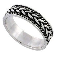 Sterling Silver Braided Rope Wedding Band Ring