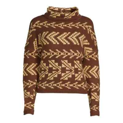 No Boundaries Junior's Plaid Mock Neck Sweater Small (3-5) Brown