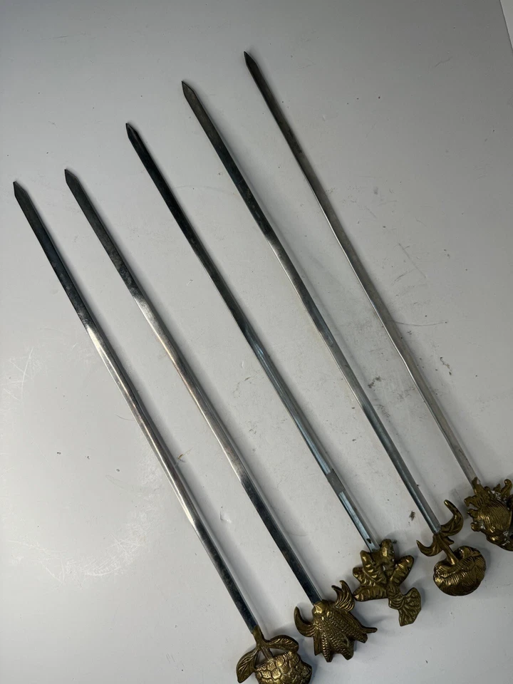 Set Of 5 Vintage (1 Worn) Brass BBQ Skewers / Shishkabobs / MCM / Veggies  - Image 4 of 4