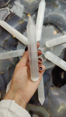 Selenite Wand Polished with Point Crystal Stone Stick for Reiki Healing Massage