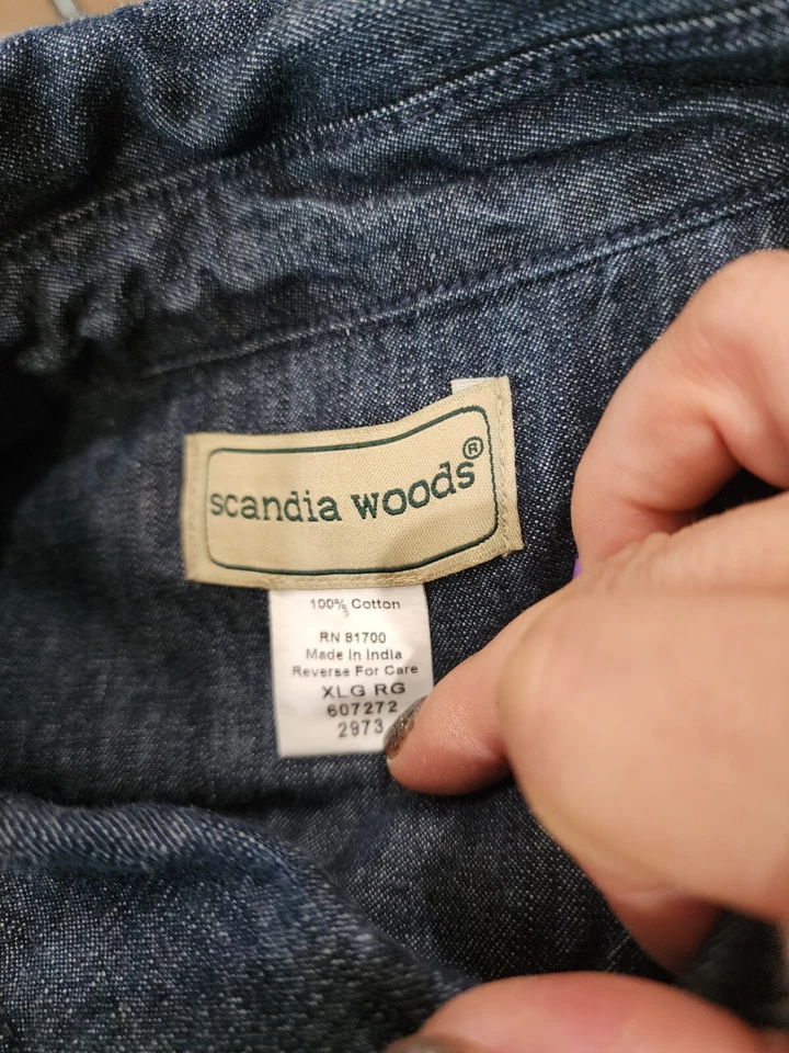 Scandia Woods Fleece Lined Jean Shirt Blue Button Up Work Wear Men’s XL - Image 4 of 4