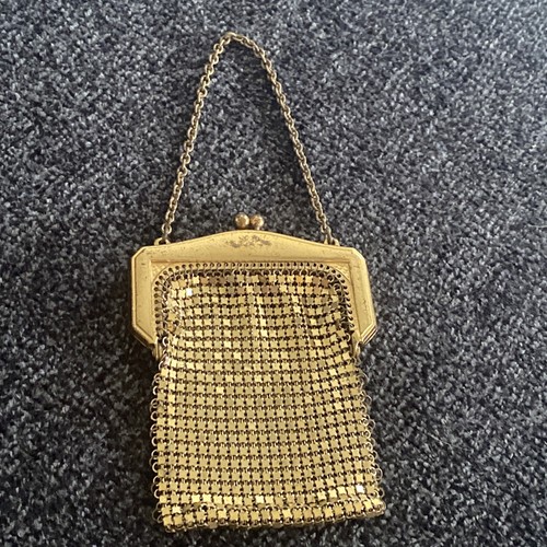 Vtg Mini Whiting & Davis Gold Mesh Purse Flapper Handbag Evening Bag Wristlet - Picture 12 of 16