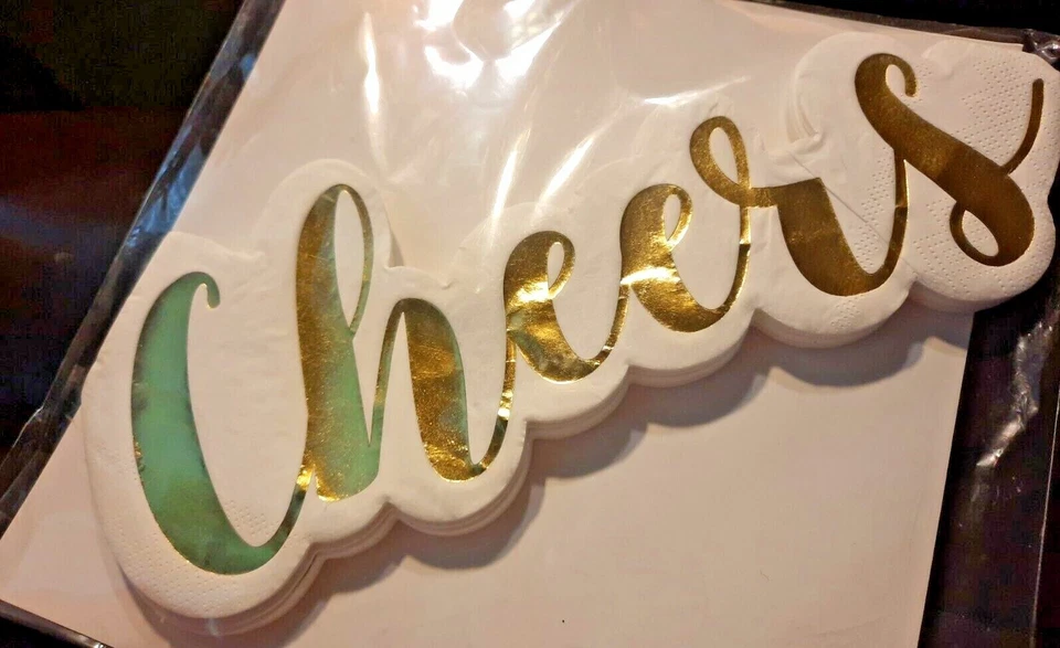 Lote de 2 paquetes "Saludos" 16 servilletas troqueladas doradas blancas elegantes fiesta 32ct año nuevo Foto 2 de 4