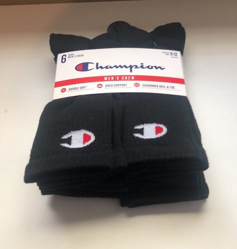 New Champion Socks Package 6 Pairs Mens Athletic Black Crew Socks Shoe Size 6-12 - Picture 2 of 12