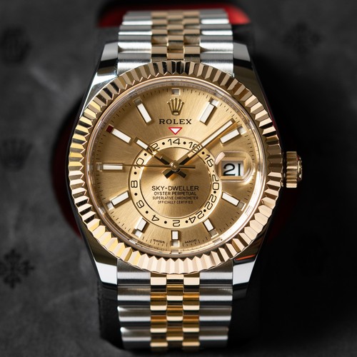 Rolex Sky-Dweller Champagne Gold Dial, Jubilee Bracelet Ref. 326933 Set w/Box&P
