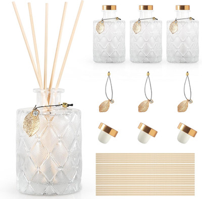 Set of 3 Glass Reed Diffusers Bottles for Home with 20PCS Reed Diffuser Sticks V