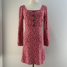 American Eagle Ditsy Floral Mini Dress S Red Long Sleeve Cottagecore Prairie