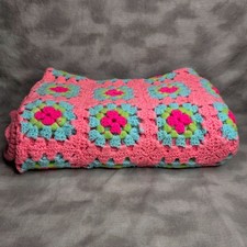 Handmade Granny Square Crochet Throw 76 X 45 Colorful Afghan Blanket Floral