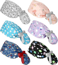6 Pcs Dental Scrub Caps Women Dentist Nursing Hats Adjustable Bouffant Nurse Hat