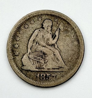 1857 Seated Liberty Quarter 25C Silver Raw Philadelphia US Coin SLQ