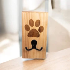 Maple Wall Mount Dog Paw Leash Holder