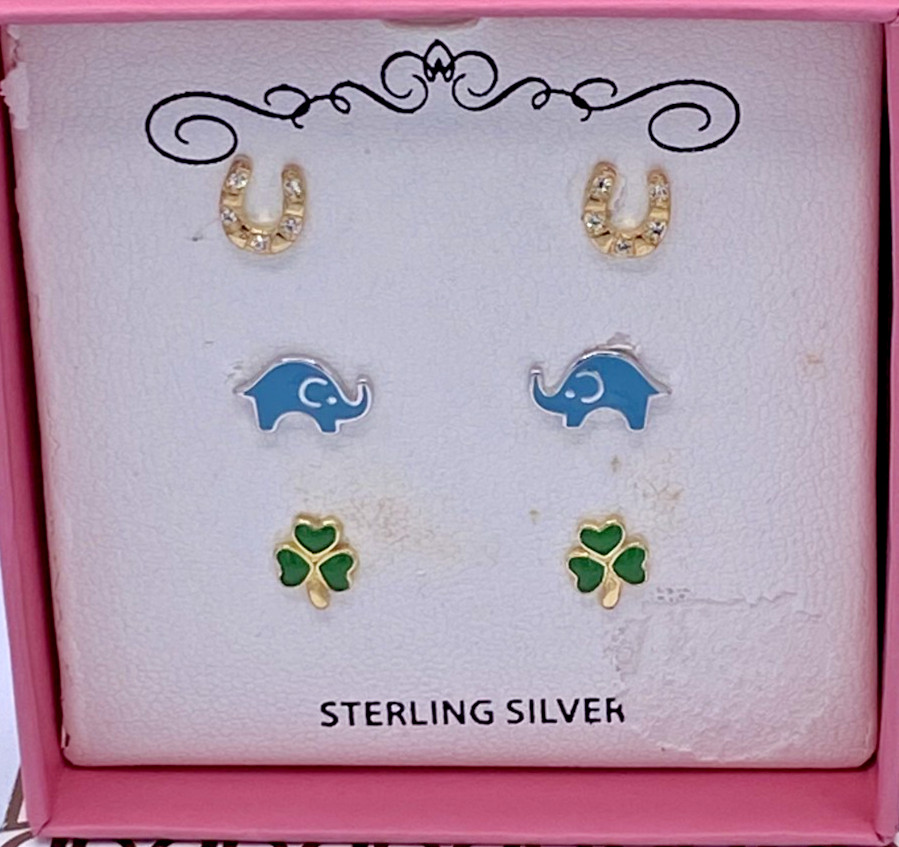 Holiday Children's 18k Gold over Sterling Silver 3-Pc. Set Stud Earrings NIB $80