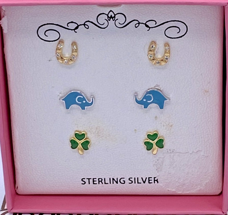 Holiday Children's 18k Gold over Sterling Silver 3-Pc. Set Stud Earrings NIB