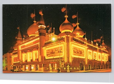 Vintage Mitchell South Dakota Corn Palace Night Photochrome Postcard