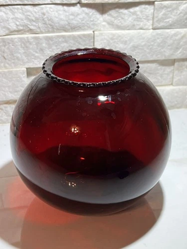 Vintage Anchor Hocking Royal Ruby 6" Large Ruffled Ivy Ball Vase