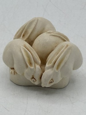 Carved Stone Rabbit Figurine   Netsuke Style   Crown Mark   1.5 