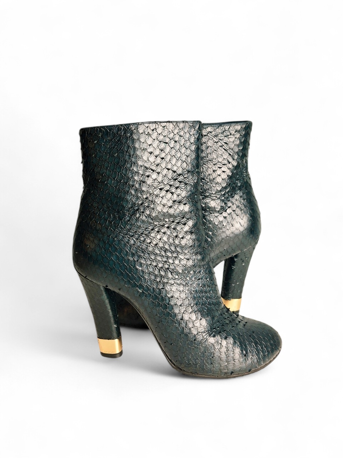 Casadei Emerald Green Python Print Leather Ankle … - image 1
