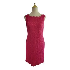 Adrianna Papell Fuschia Lace With Coral Underlay Shift Dress Size 10