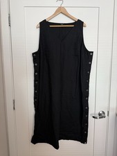 Madewell Linen Dress Minimalist Lagenlook Sz 3X Sleeveless Side Buttons V Neck