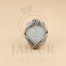 925 Solid Sterling Silver Wire Ring Natural Rainbow Moonstone US Size 7 JSR27