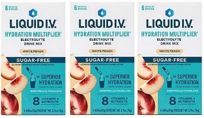 Liquid I.V. Hydration Electrolyte Drink Mix Sugar Free White Peach 3 Pack