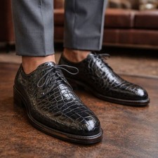 Vintage GUCCI Brown Alligator Leather Lace Up Shoes   Mens Size EU 42.5 US 9.5