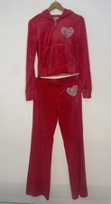 NWT JUICY COUTURE Hot Pink Velour Valentines Day Bling Heart Tracksuit Set Small