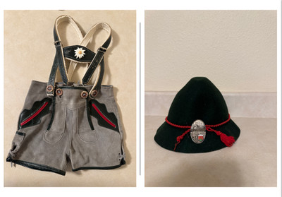 90's Kids German Bavarian Lederhosen Suspenders & Hat/ Oktoberfest Outfit SZ: 89