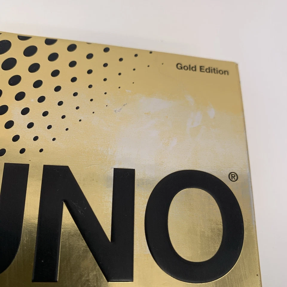 2025 Mattel UNO GOLD Edition Card Game - Premium GOLD Foil Cards Damaged Box - Image 2 of 4