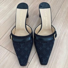 Rare Louis Vuitton Monogram Mule Sandals Size 35 Pointed Toe Black Gold Buckle
