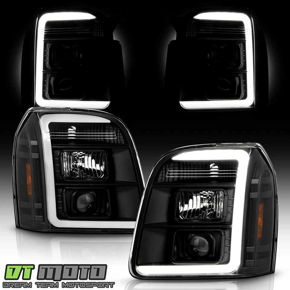2007-2013 GMC Yukon XL 1500 2500 Black LED Tube Projector Headlights Headlamps - Image 2 of 4
