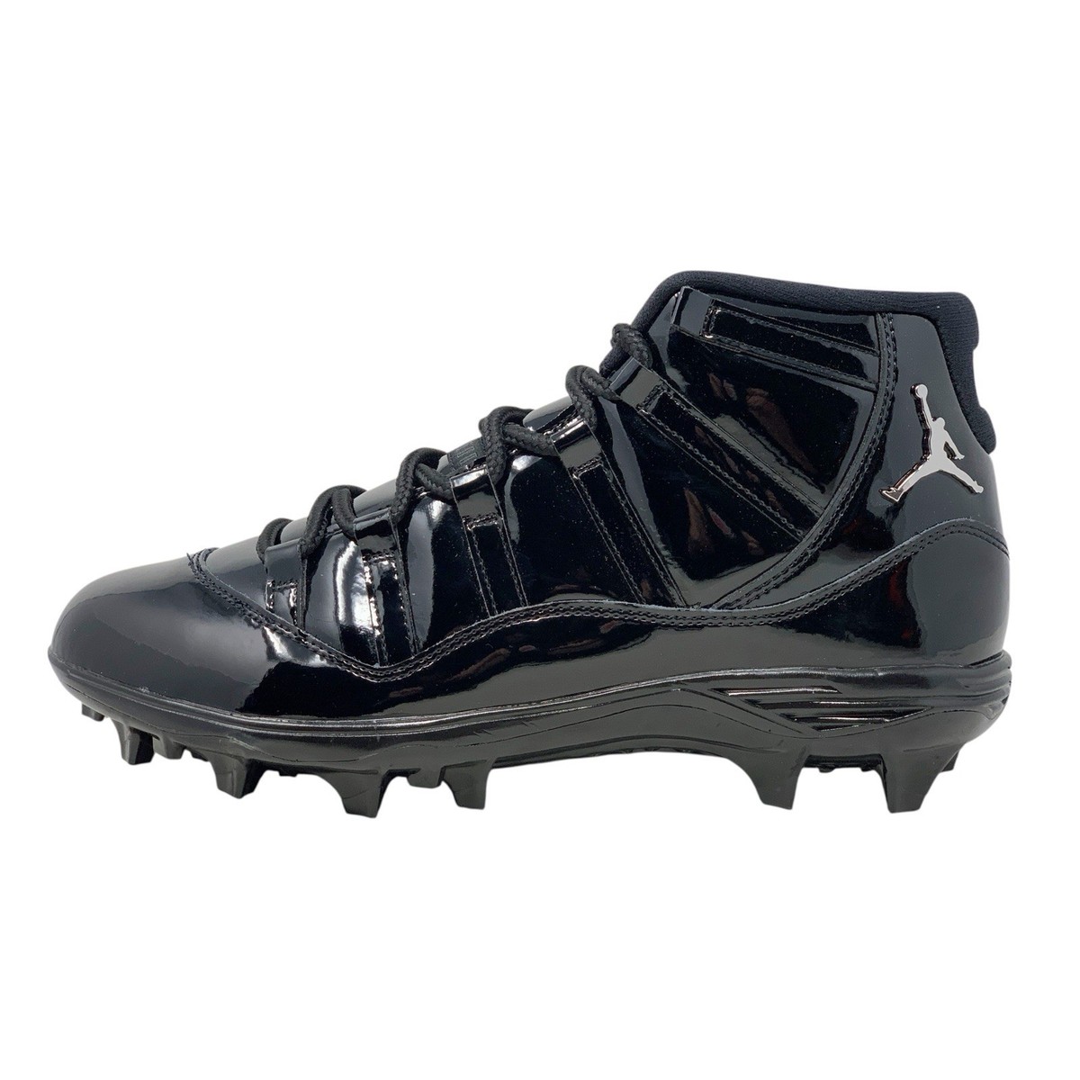 Air Jordan 11 Chrome Black Patent Leather Football Cleats PE, Size