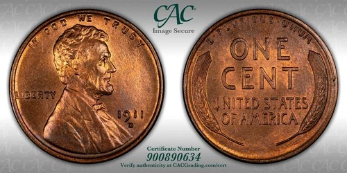CACG MS-65 RB 1911-D Lincoln Cent, Gorgeous, Superbly Struck, Red-Brown Gem!