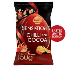 12 Pack Walkers Sensations Snacks Chilli & Cocoa Sharing Crisps 150g x12 - Bulk