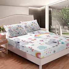 Kids Cute Koala Bed Sheet Set Cartoon Animal Rainbow Queen 60"x80" Multi 106