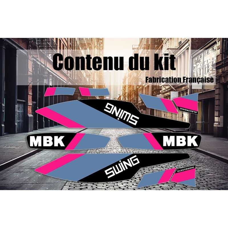 Kit stickers MBK 51 Swing noir rose adhésif anti-bulle
