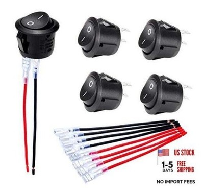 UL Listed ON Off Round Rocker Switches SPST 20mm Mini 12 Volt DC ON/OFF - 5pcs