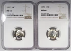 1953-P & 1957-P Silver Roosevelt Dimes NGC MS66 Toned Coins AJ216
