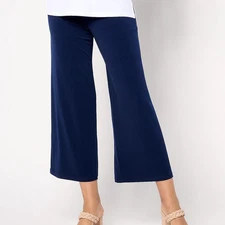 Susan Graver 1X Petite Navy Modern Essentials Wide-Leg Liquid Knit Crop Pants