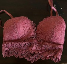 Fredericks of Hollywood Finley Lace Bralette Coral Pink SM Padded Wireless NWT