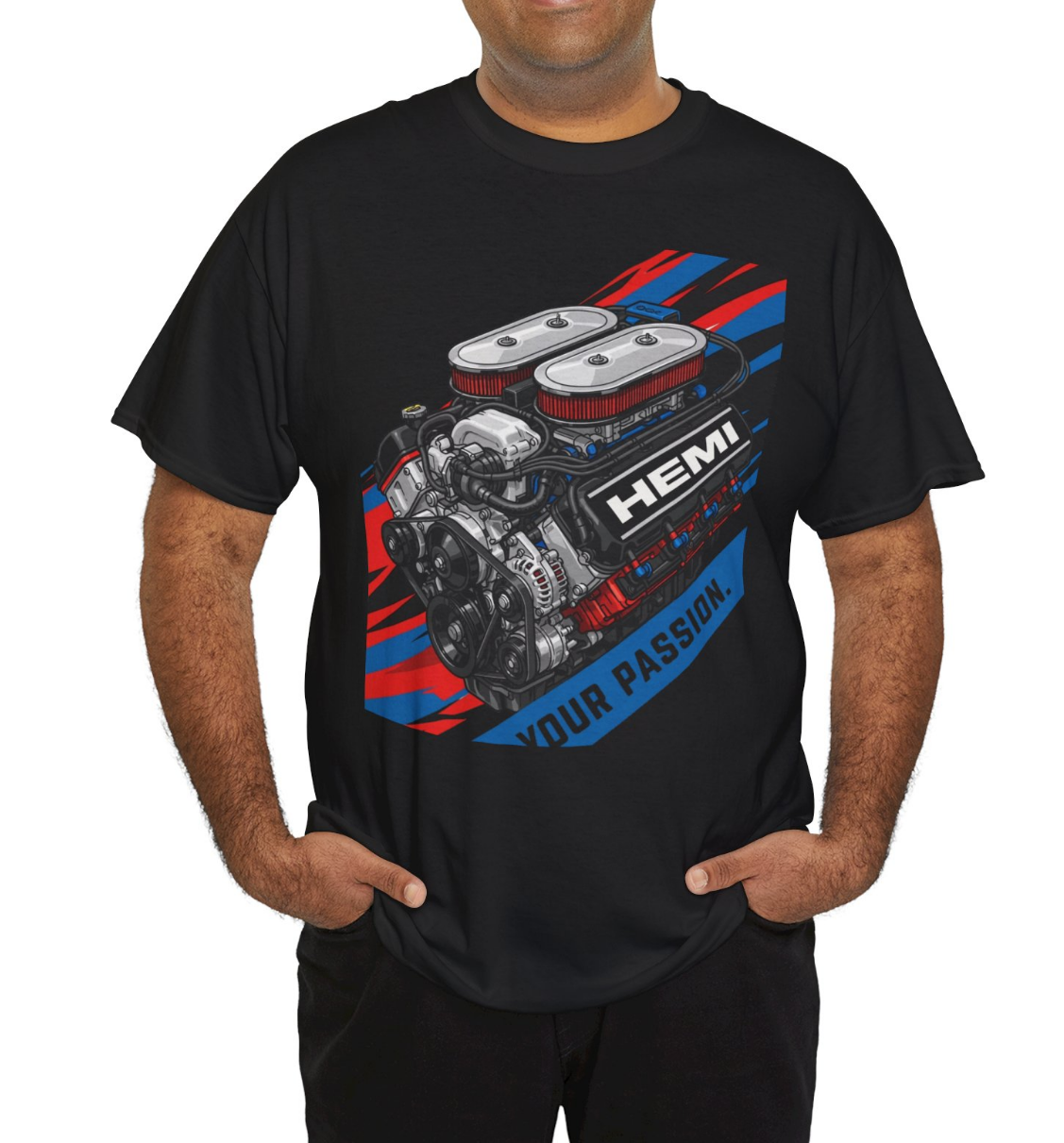 HEMI Men T-Shirt Mopar Fuel Your Passion Engine Graphic Crew Neck Tee