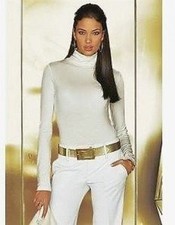 LADIES TOP QUALITY ROLL NECK LONG SLEEVE COTTON LEOTARD / BODYSUITS(Ref 2342)